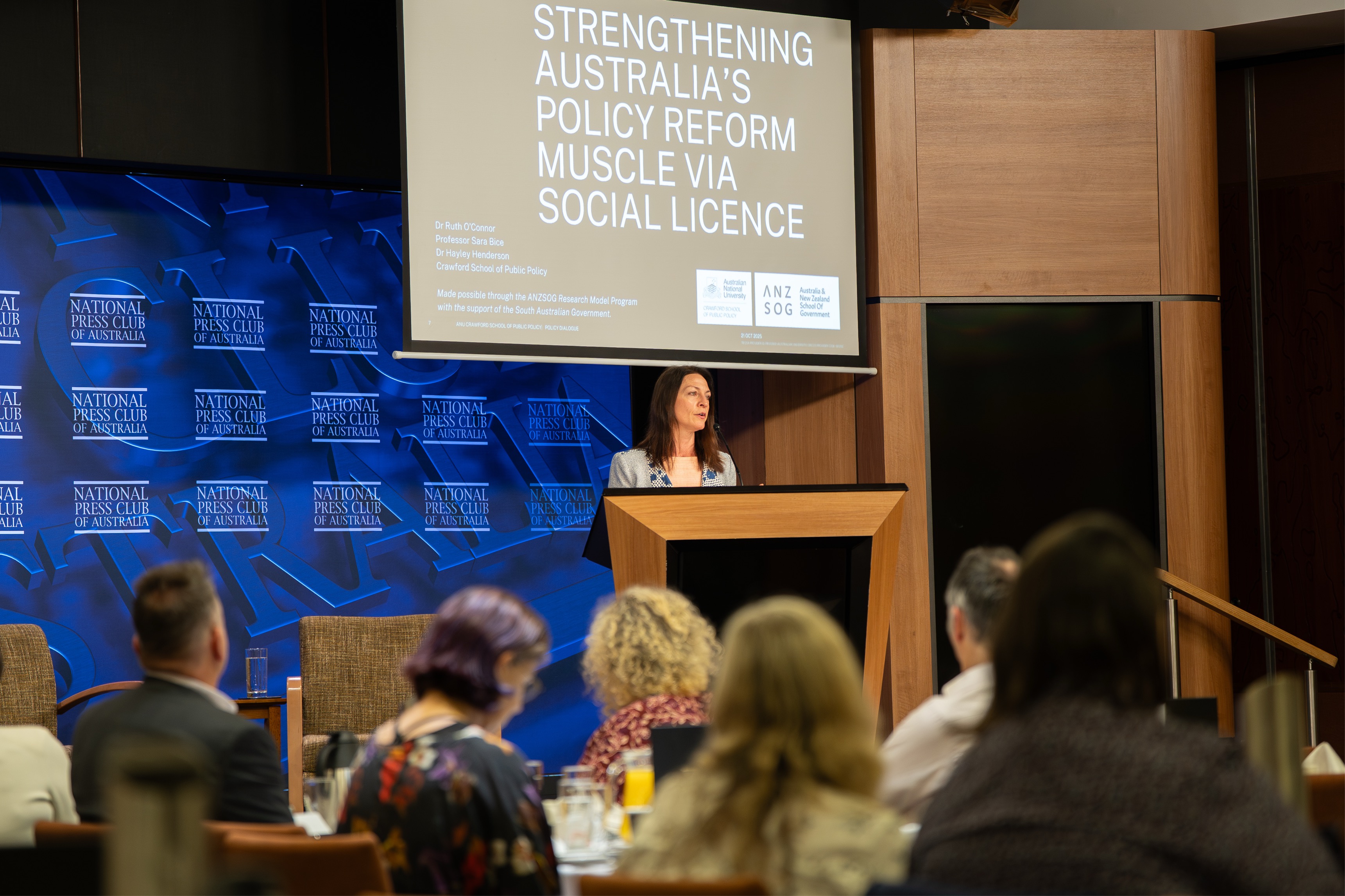Professor Sara Bice addresses the National Press Club audience. 